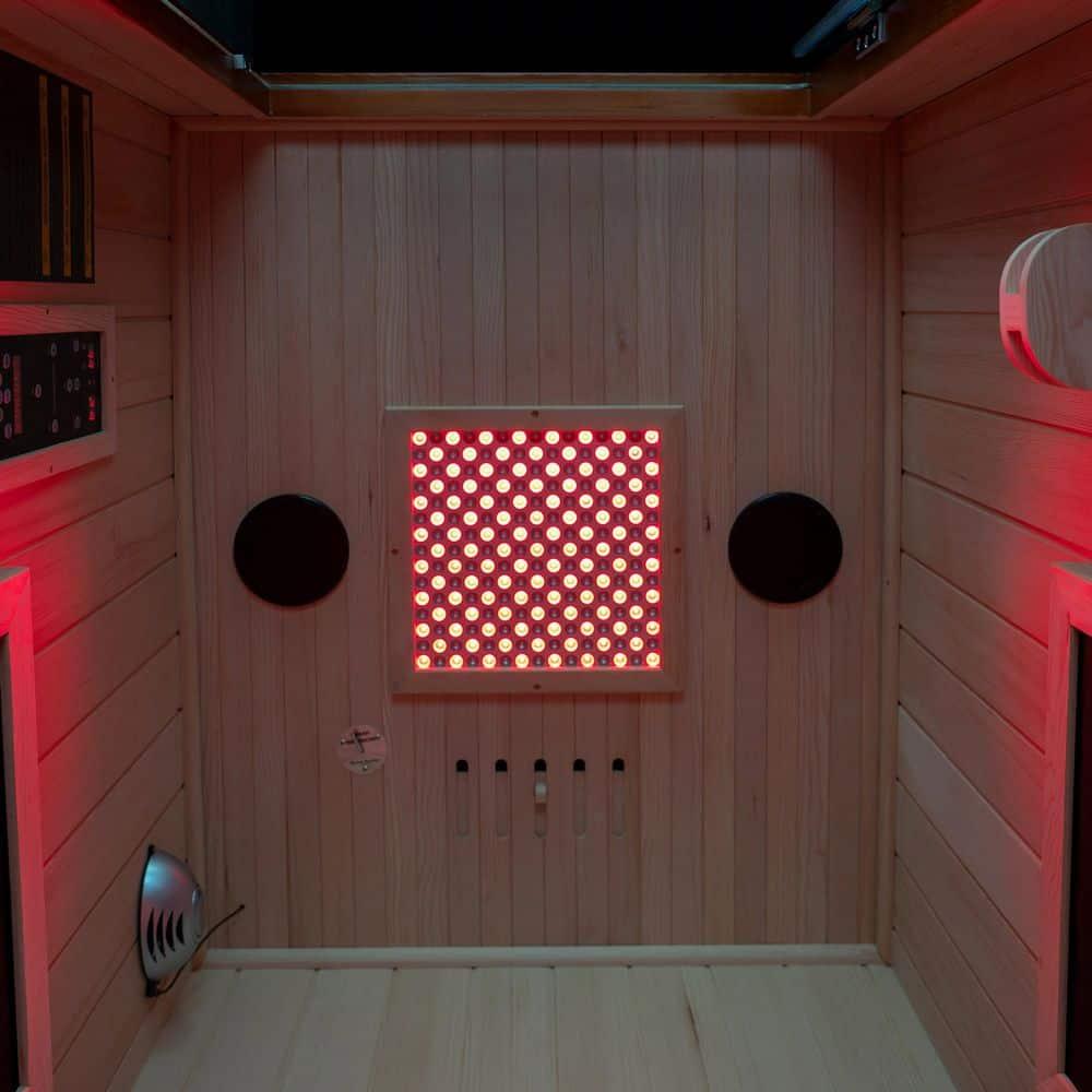 WoodBridge 1 Person Indoor Bluetooth Compatible FAR Infrared Sauna in Canadian Hemlock, Touch-Tone Keypad, LED Therapy Light