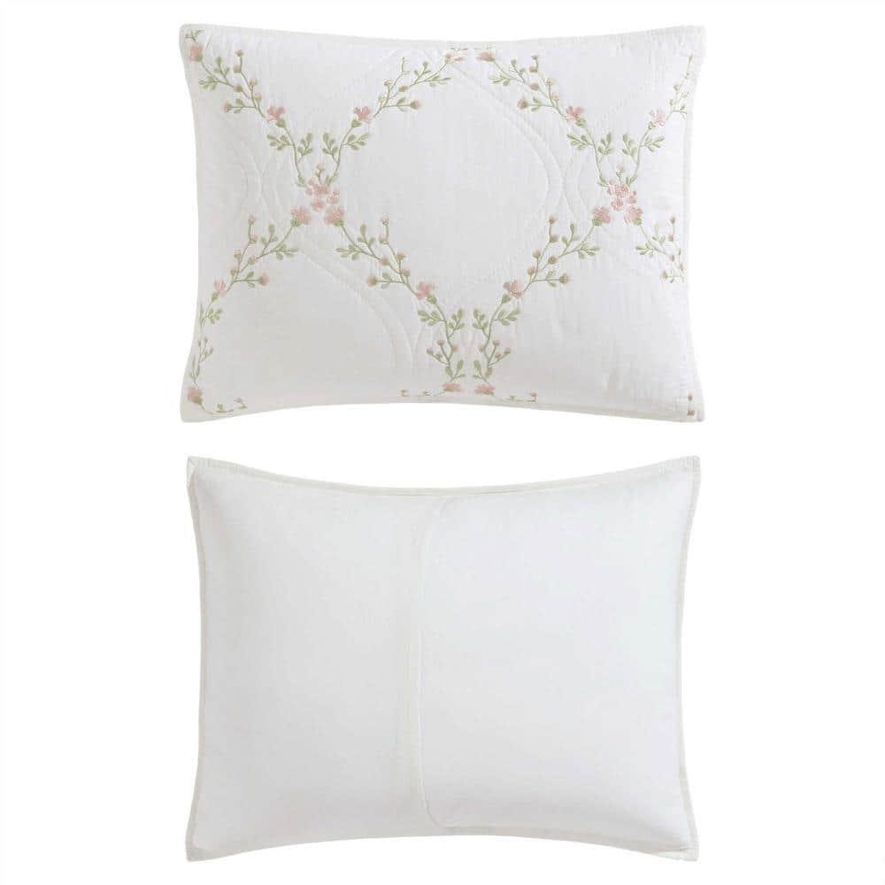 Laura Ashley - Full/Queen Quilt Set, Super Soft & Breathable Embroidered Bedding with Matching Sham(s), Floral Home Decor (Floral Embroidery Pink, Full/Queen)