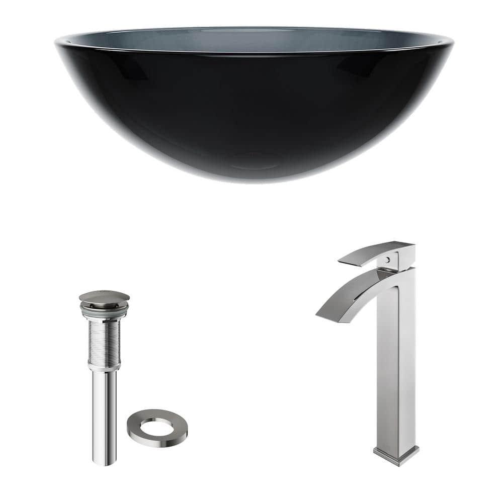 Glass Handmade Circular Vessel Bathroom Sink with Faucet