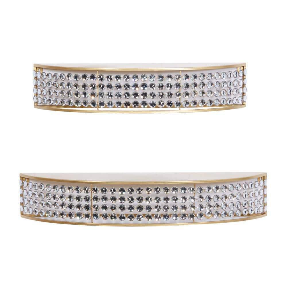 DecMode 5", 5"H Half-Moon 2-Tier Gold Wall Shelf with Crystal Embellishments (2 Count)
