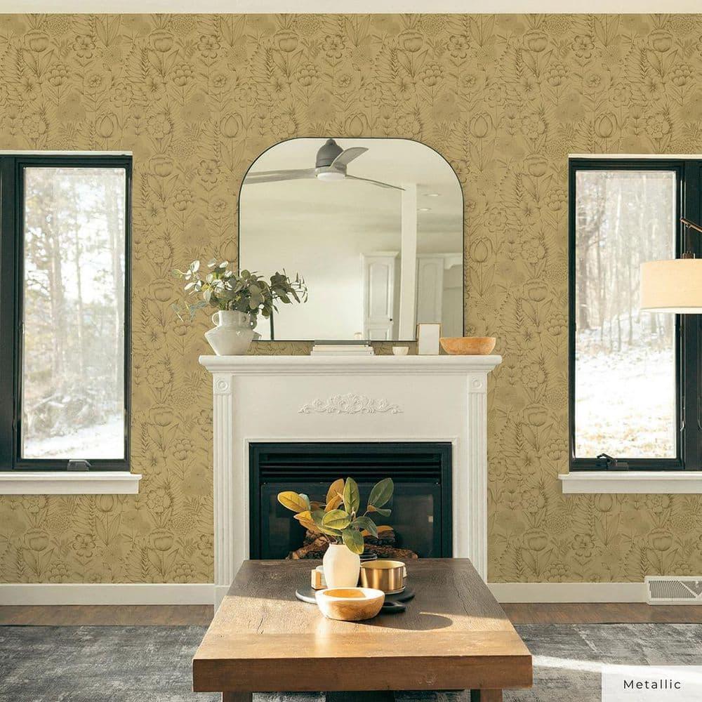 Tempaper & Co. Homestead Floral Removable Peel and Stick Wallpaper, Metallic Marigold, 28 sq. ft.: Vinyl, Self-Adhesive, Washable