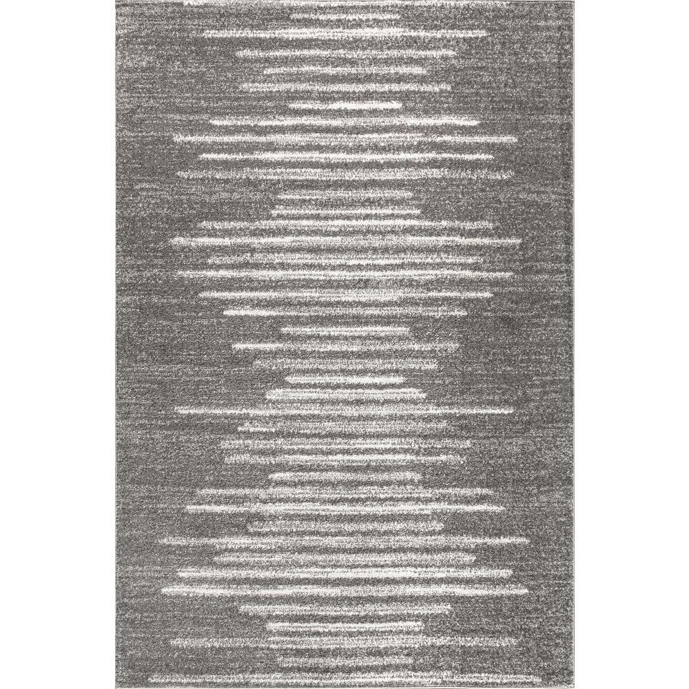 8'x10' Aya Berber Stripe Geometric Area Rug, Gray/Cream - JONATHAN Y