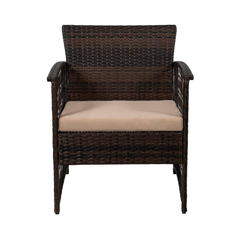 Westin Outdoor 4-Piece Rattan Wicker Patio Conversation Sofa Set with Cushions, Coffee/Beige