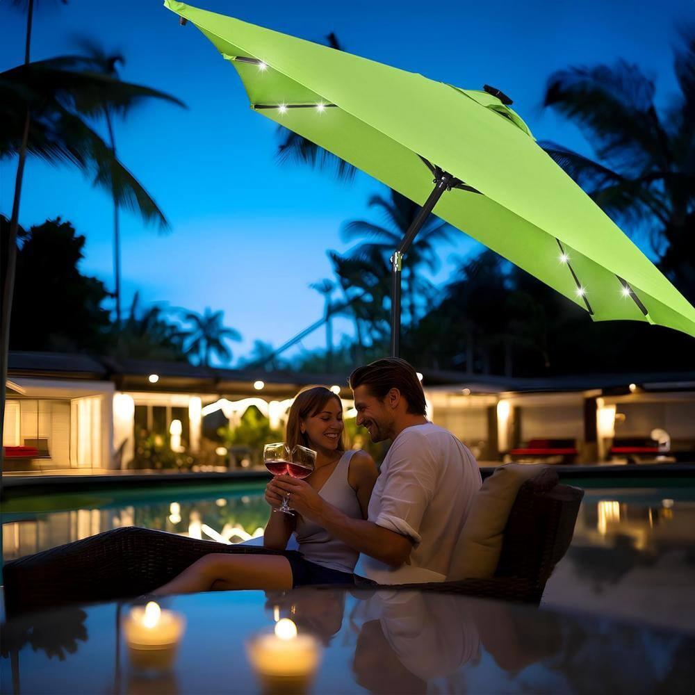 10x6.5 ft Outdoor Rectangle Solar Powered LED Patio Umbrella with Crank Tilt for Garden Backyard Table Market Pool, Lime