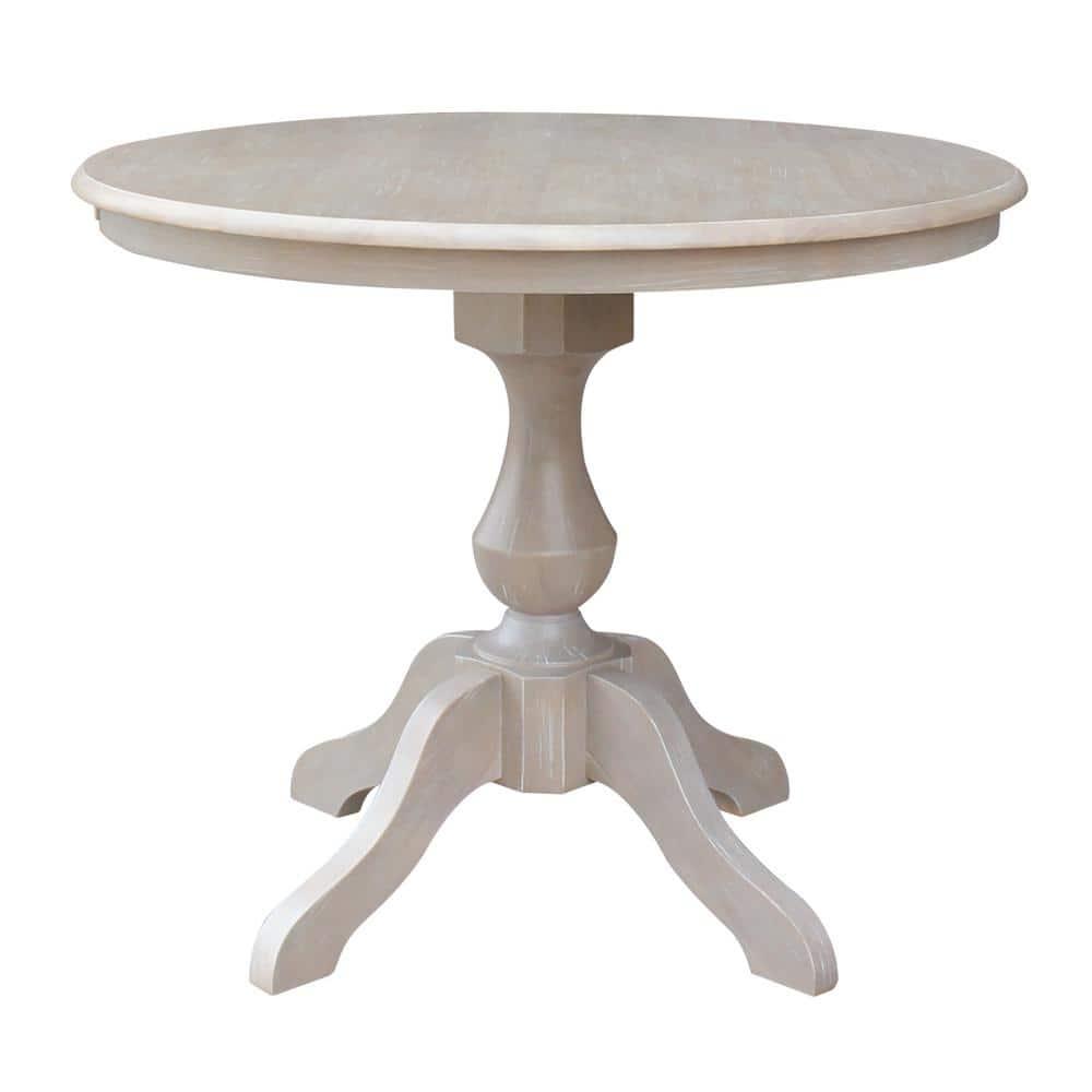 36"x36" Solid Wood Round Pedestal Dining Table Washed Gray Taupe - International Concepts: For 4, Non-Extension