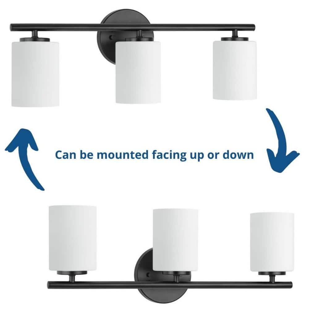 Progress Lighting Replay Collection 3-Light Bath Vanity in Textured Black, Porcelain Material, Up/Down Mounting, Shade Included
