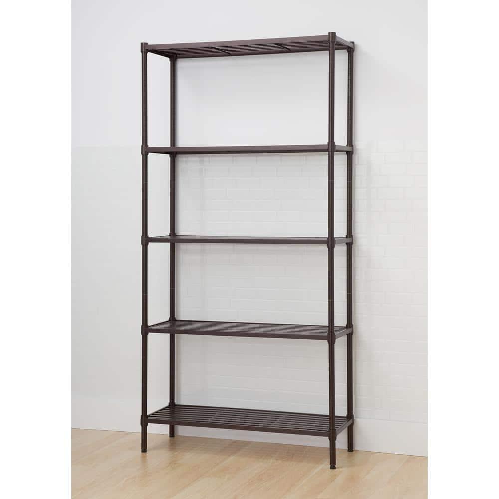 TRINITY Dark Bronze 5-Tier Steel Slat Shelving Unit (36 in. W x 72 in. H x 14 in. D)