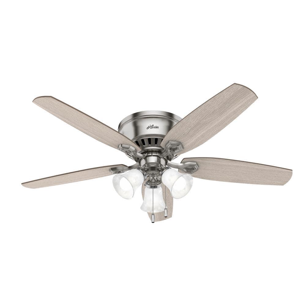 Builder Low Profile 52" 5 - Blade Flush Mount Ceiling Fan with Lights and Pull Chains