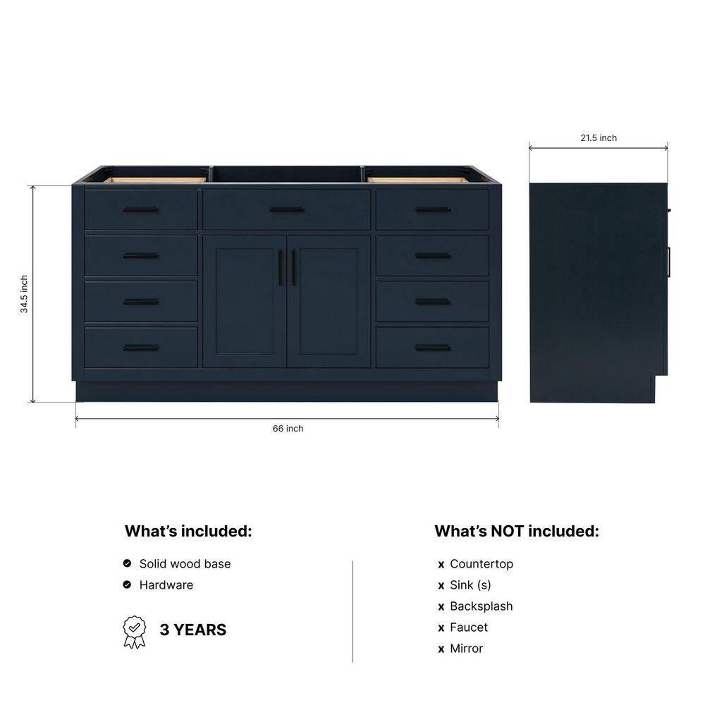 Hepburn 66 in. W x 21.5 in. D x 34.5 in. H Single Sink Freestanding Bath Vanity Cabinet without Top in Midnight Blue