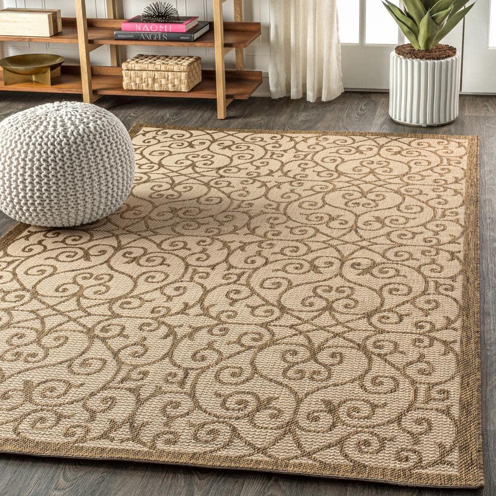 8'x10' Madrid Vintage Filigree Textured Weave Indoor/Outdoor Area Rug, Beige/Brown - JONATHAN Y