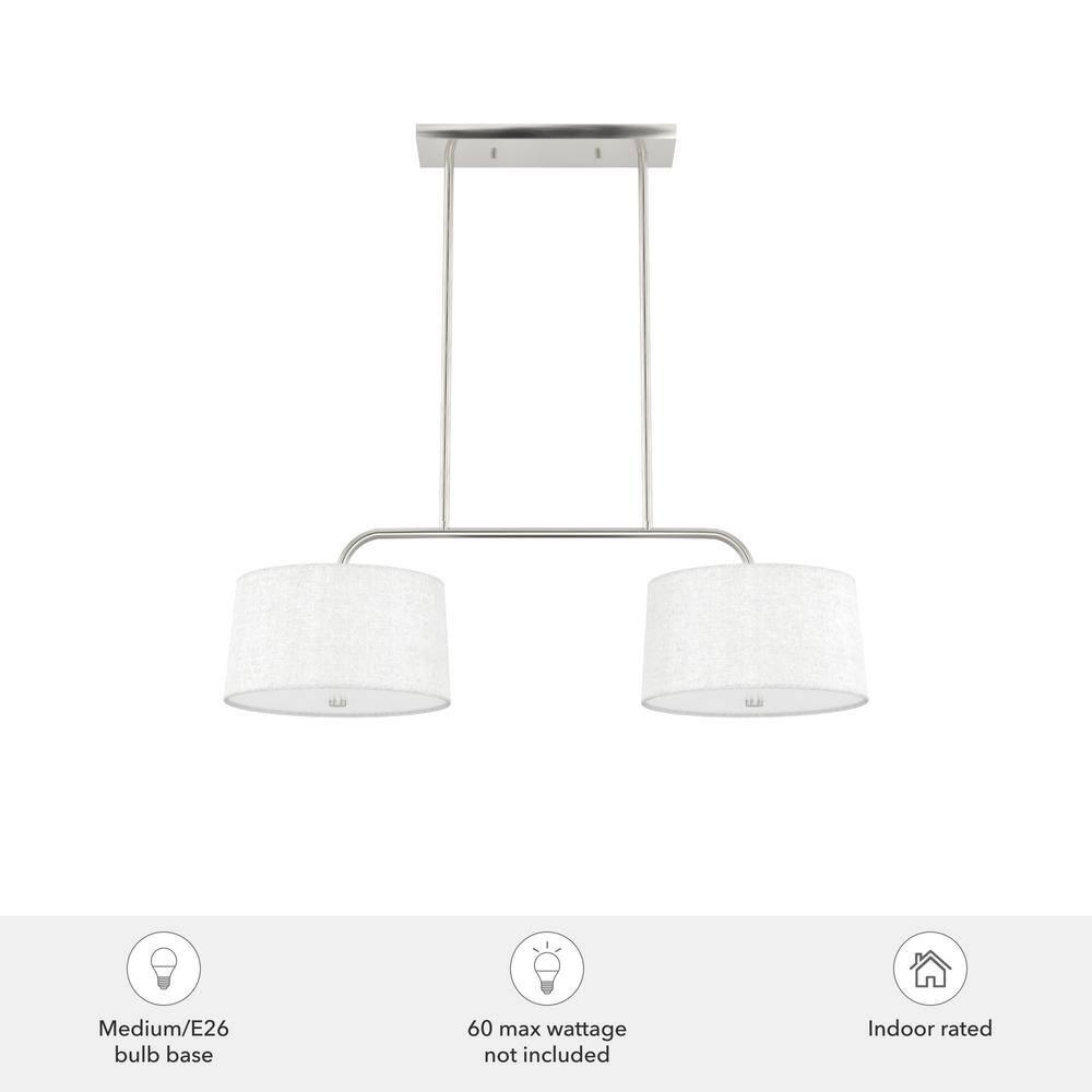 Hunter - Cottage Hill 4-light Brushed Nickel, Large Chandelier, Dimmable, Modern Style, Linear Shaped, for Bedrooms, Kitchens, Dining, Living Rooms - 19892