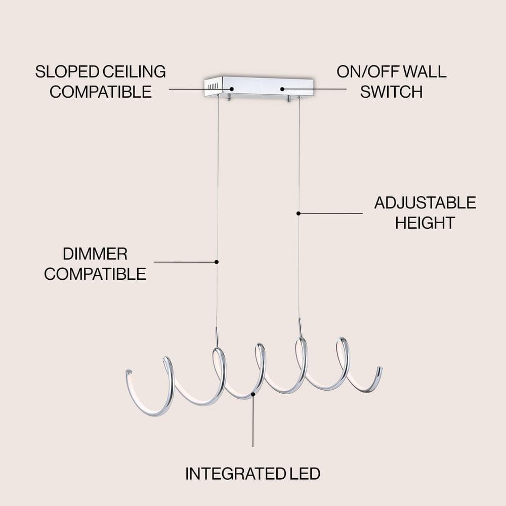 Ali 31" Dimmable Adjustable Integrated LED Metal Linear Pendant, Chrome