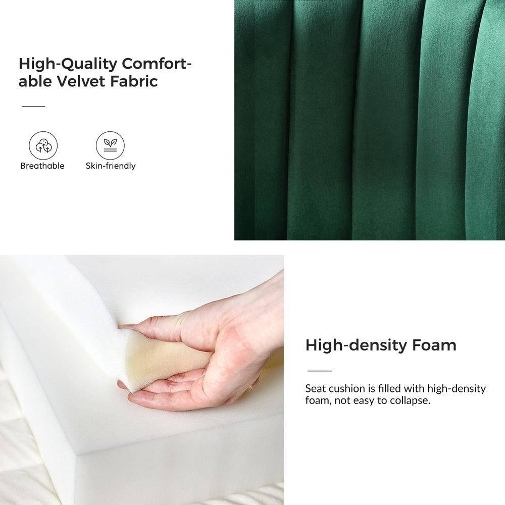 Velvet Wingback Dining Chair Upholstered Makeup Vanity Chair Gold Metal Legs Home Bedroom Green
