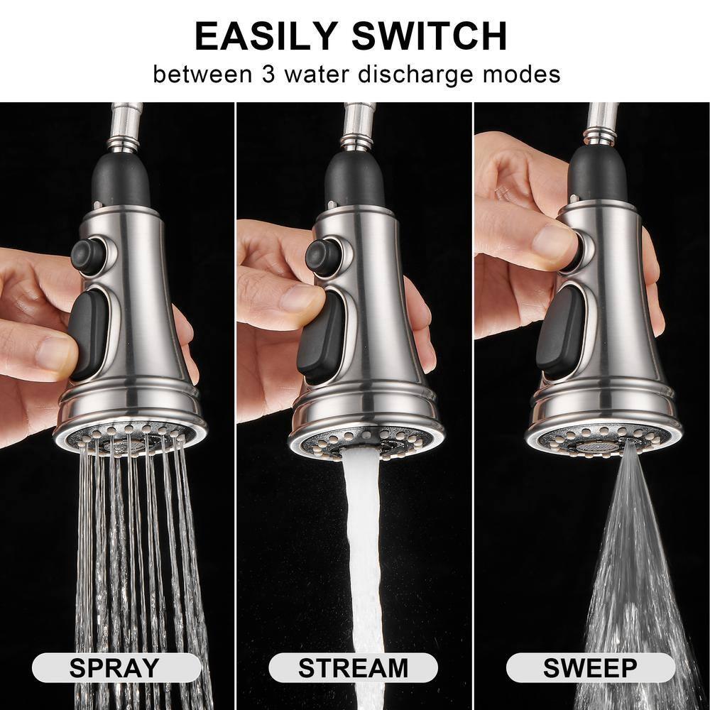 Touchless Gooseneck Single Handle Pull Down Sprayer Kitchen Faucet with Deckplate Pull Out Sink Faucet in Brushed Nickel