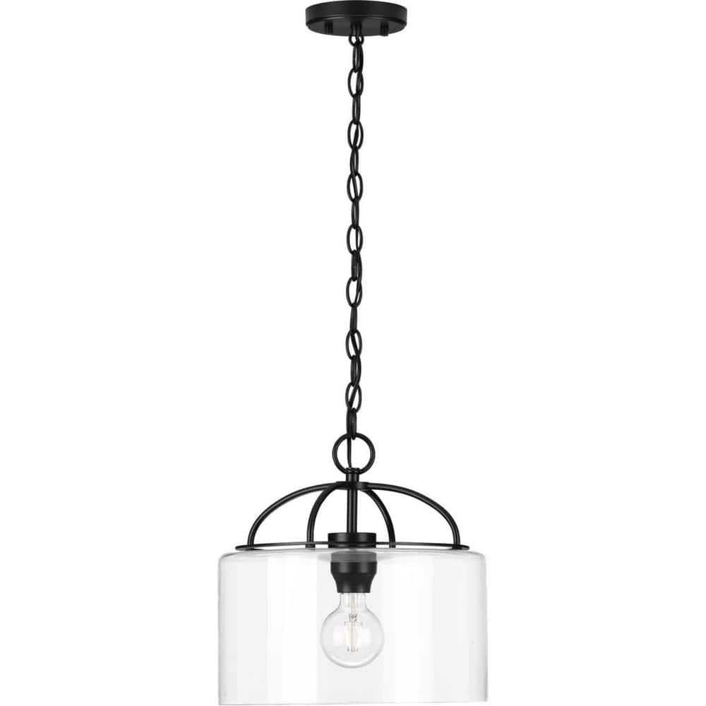 Progress Lighting, Leyden Collection, 1-Light Pendant, Matte Black, Clear Glass Shade