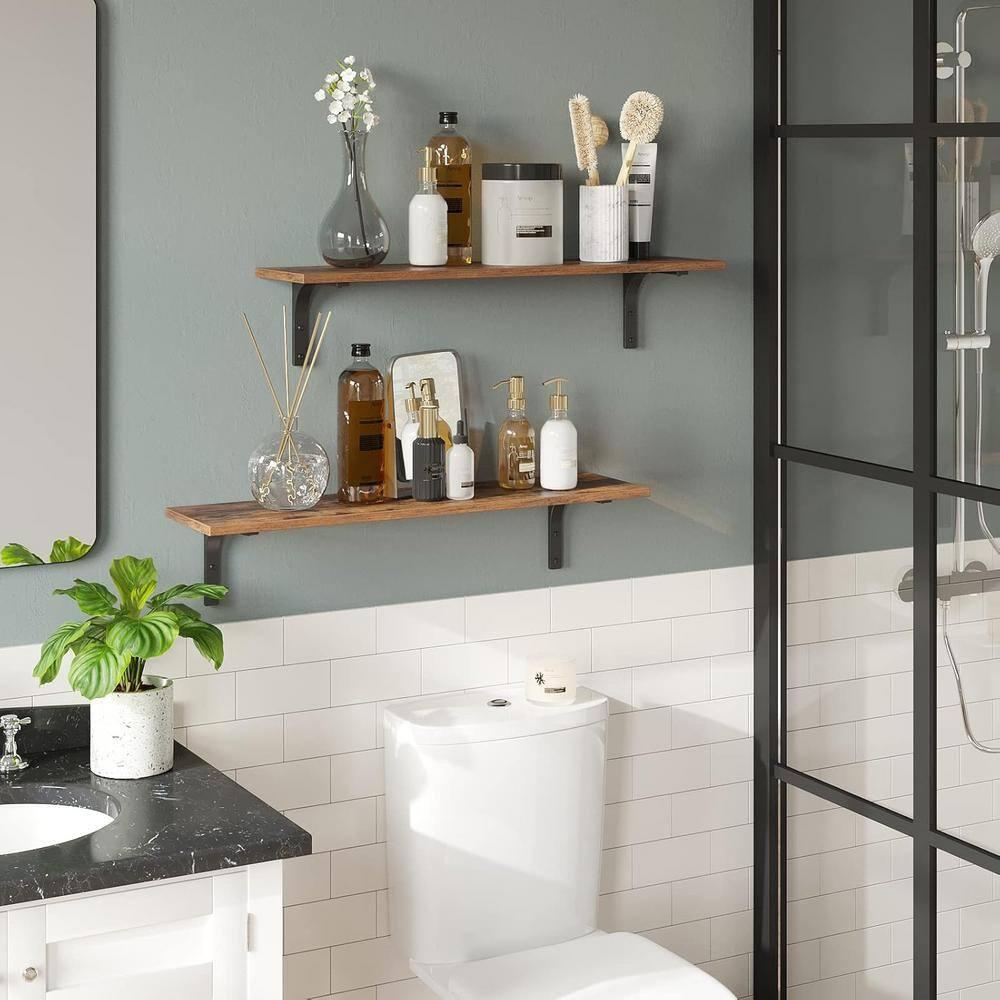 Rustic Brown 23.6" Wood Floating Wall Shelf Set of 2