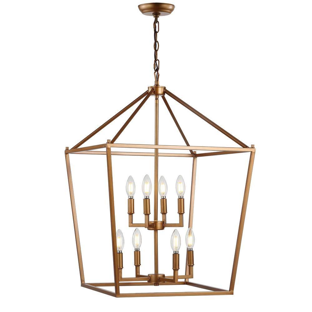 Pagoda 20" 8-Bulb Lantern Metal LED Pendant, Antique Gold
