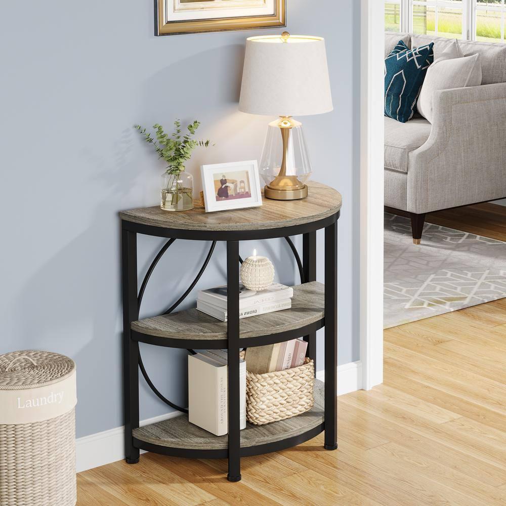 17 Stories 3-Tier Half Round End Table, Narrow Side Table with Metal Frame, Small Half Moon Accent Table for Living Room, Bedroom