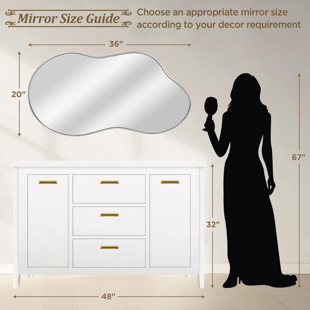 36 in. W. x 20 in. H Irregular Silver Aluminum Alloy Framed Wall Mirror Asymmetrical Wall Mirror