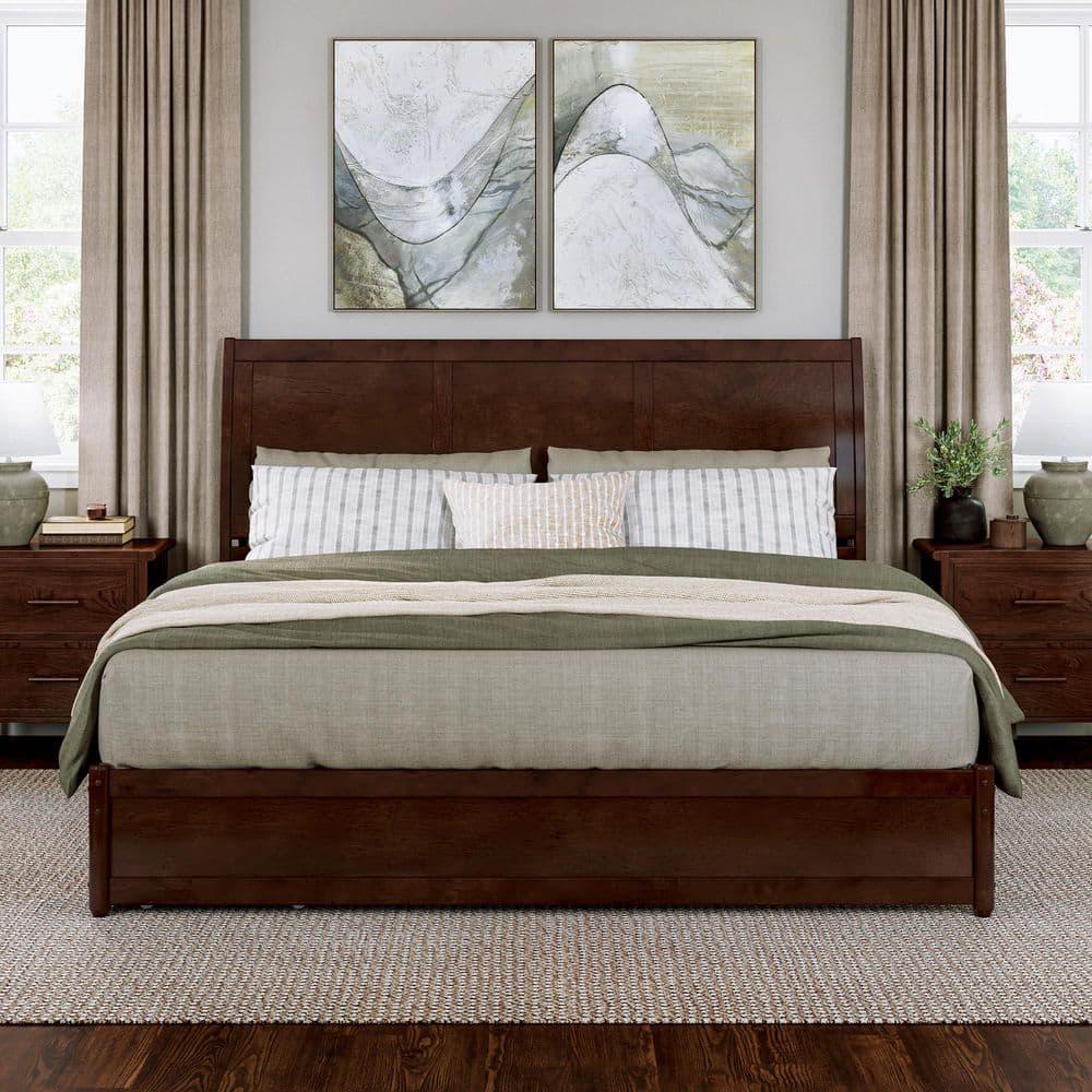 AFI, Andorra King Platform Bed with Panel Footboard and Storage Drawers, Walnut