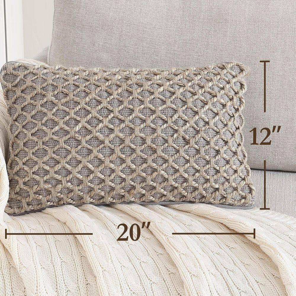 Coastal Brown and Gray Jute Accent Pillow with Rope Trim