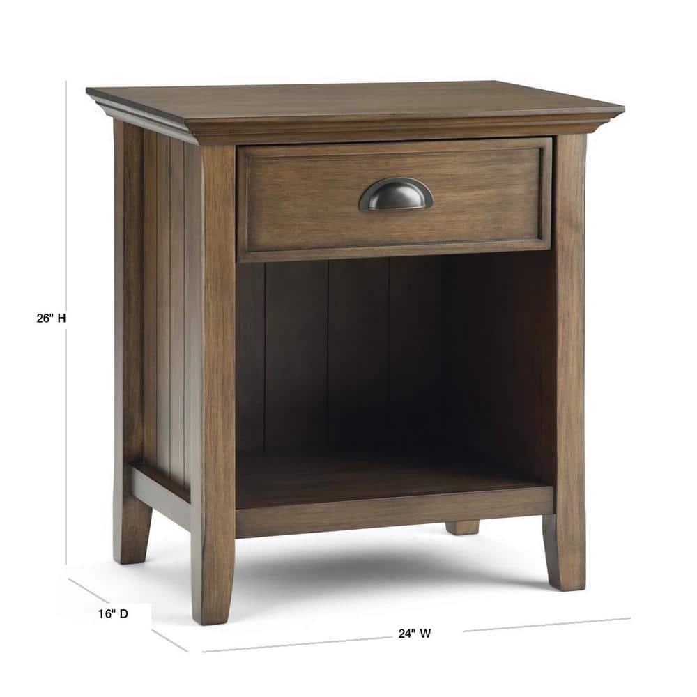 Simpli Home Acadian Solid Wood Bedside Table In Rustic Natural Aged Brown
