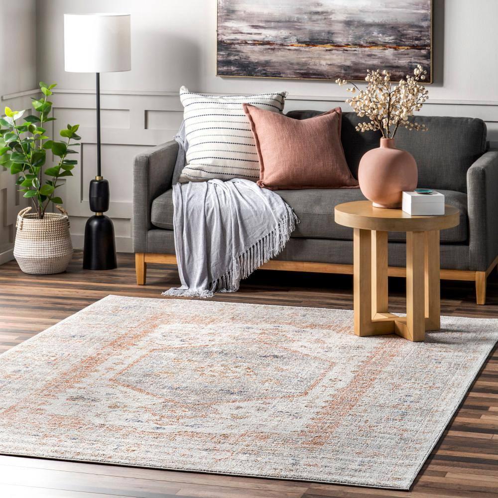 Nuloom Jacquie Medallion 12x15 Indoor Area Rug for Living Room Bedroom Dining Room Kitchen, Silver/Ivory