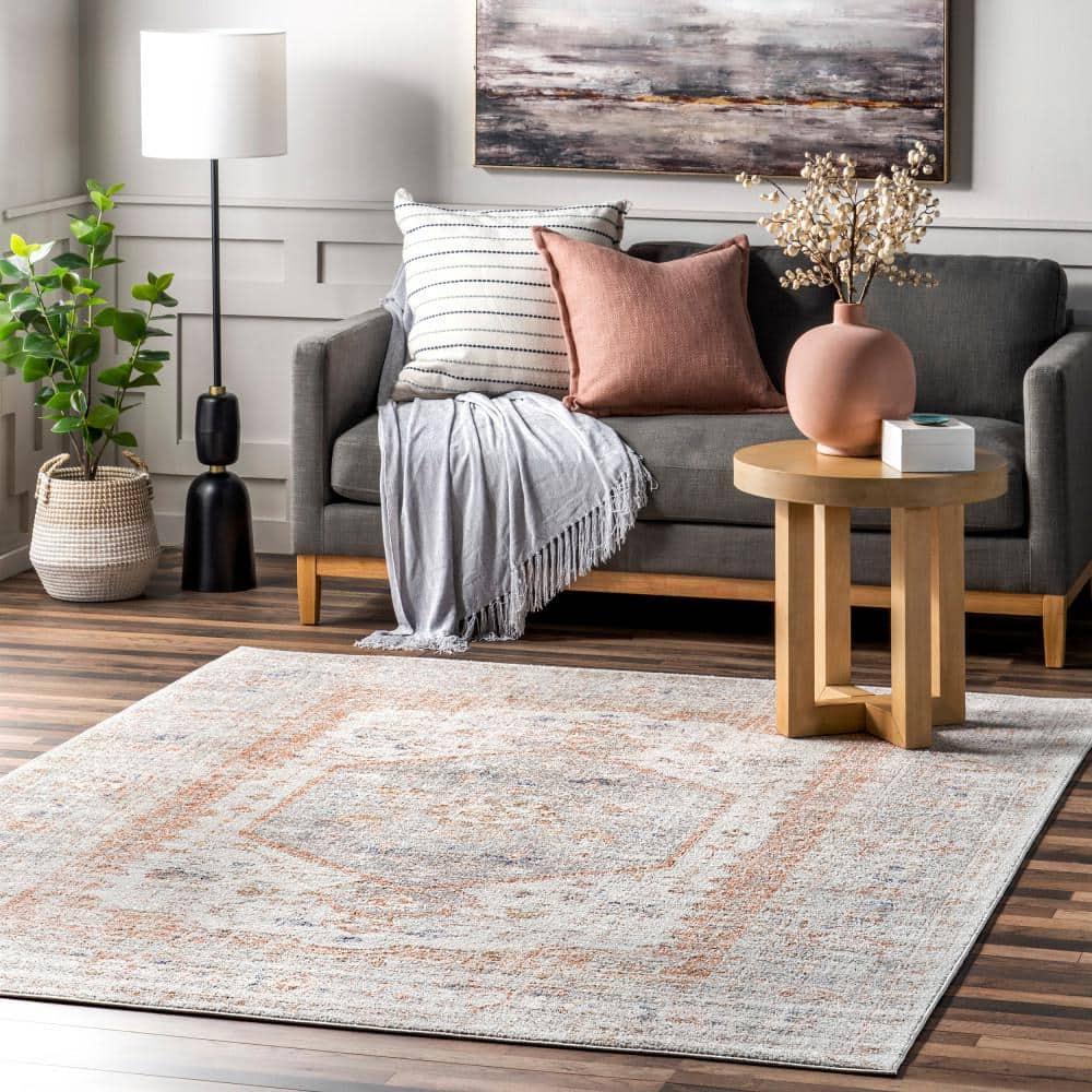 Nuloom Jacquie Medallion 7x9 Indoor Area Rug for Living Room Bedroom Dining Room Kitchen, Silver/Ivory