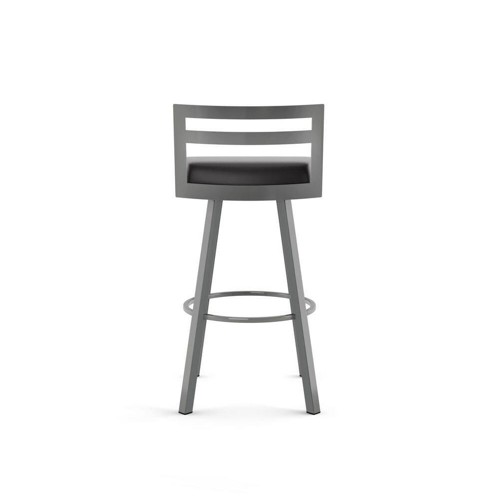 Amisco Derek 30 In. Swivel Bar Stool - Black Faux Leather / Metallic Grey Metal