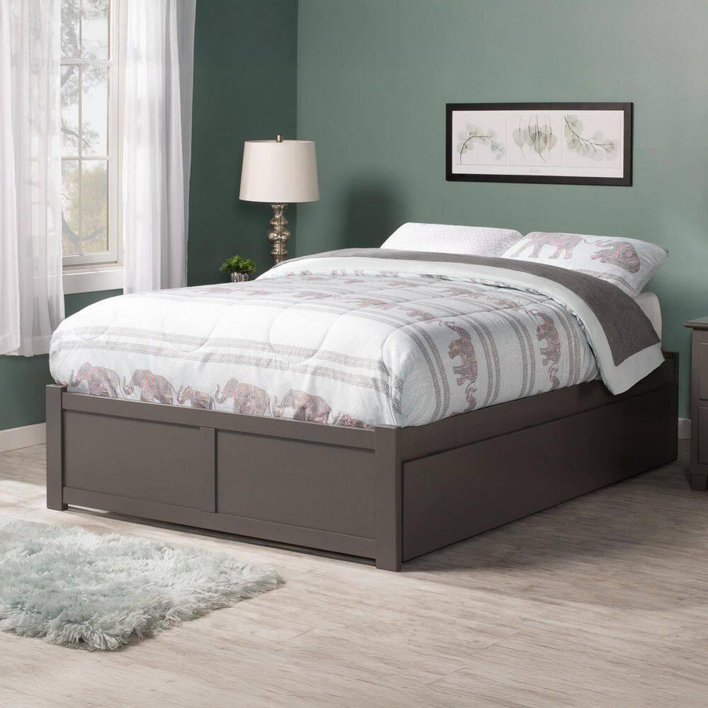 Concord Platform Bed with Flat Panel Foot Board and 2 Urban Bed Drawers, Multiple Colors, Multiple Sizes