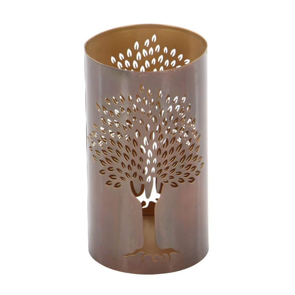 DecMode 3 Holder Copper Metal Tree Decorative Candle Lantern, Set of 3