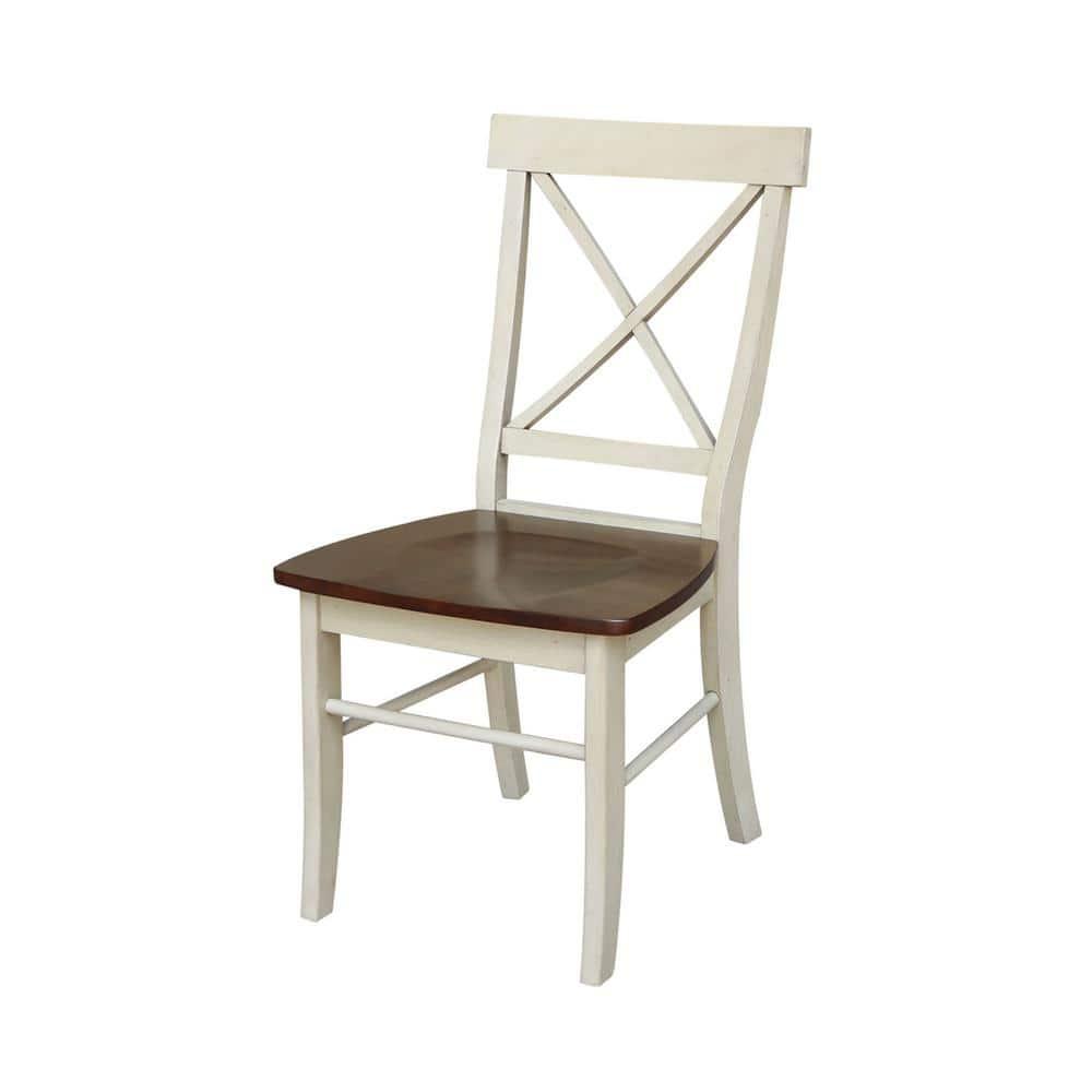 Set of 2 X Back Chairs with Solid Wood Seats Antiqued Almond/Espresso - International Concepts: Hardwood High Back Dining Furniture