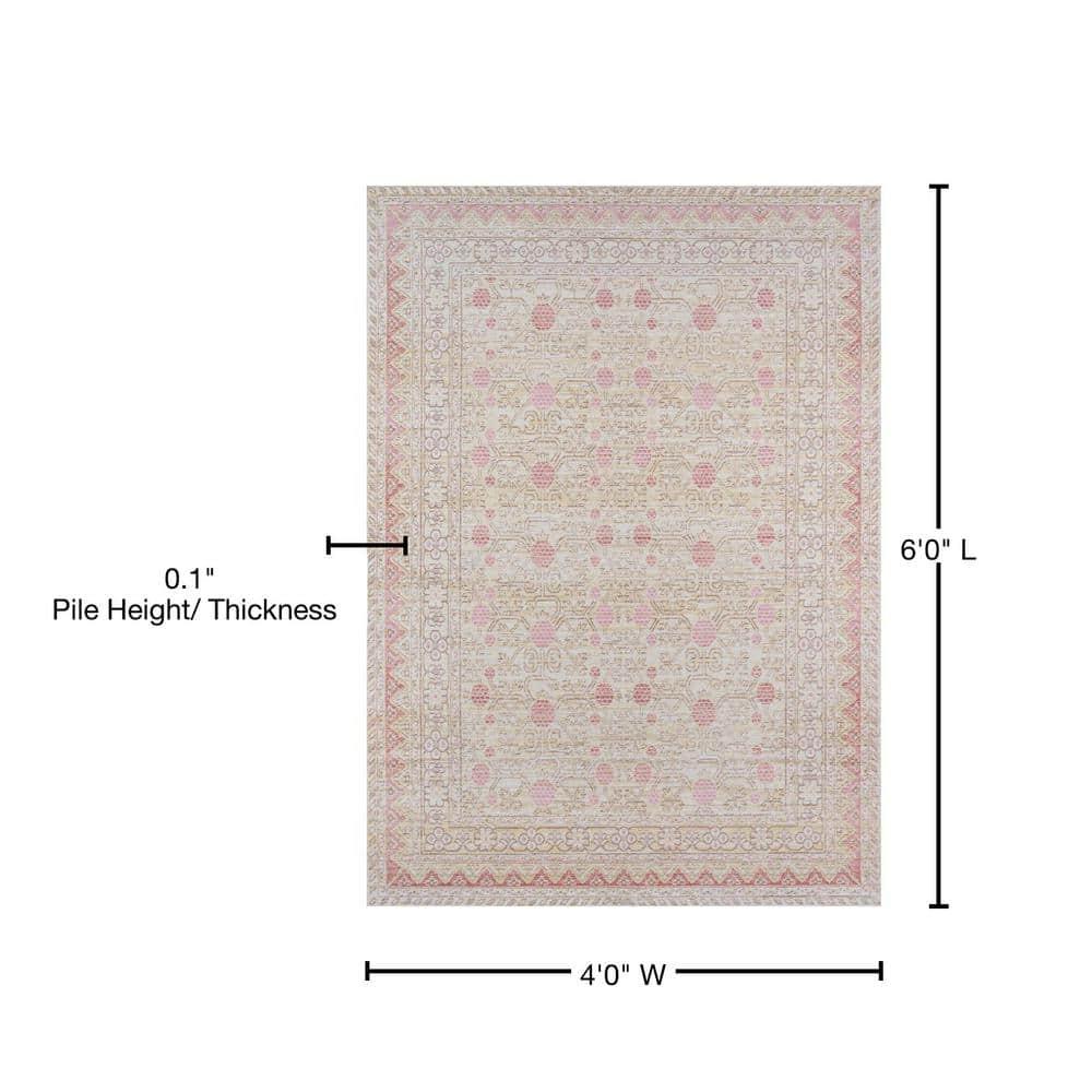 4'x6' Floral Loomed Area Rug Pink - Momeni: Modern Botanical Design, Low Pile, Polyester, Indoor Use