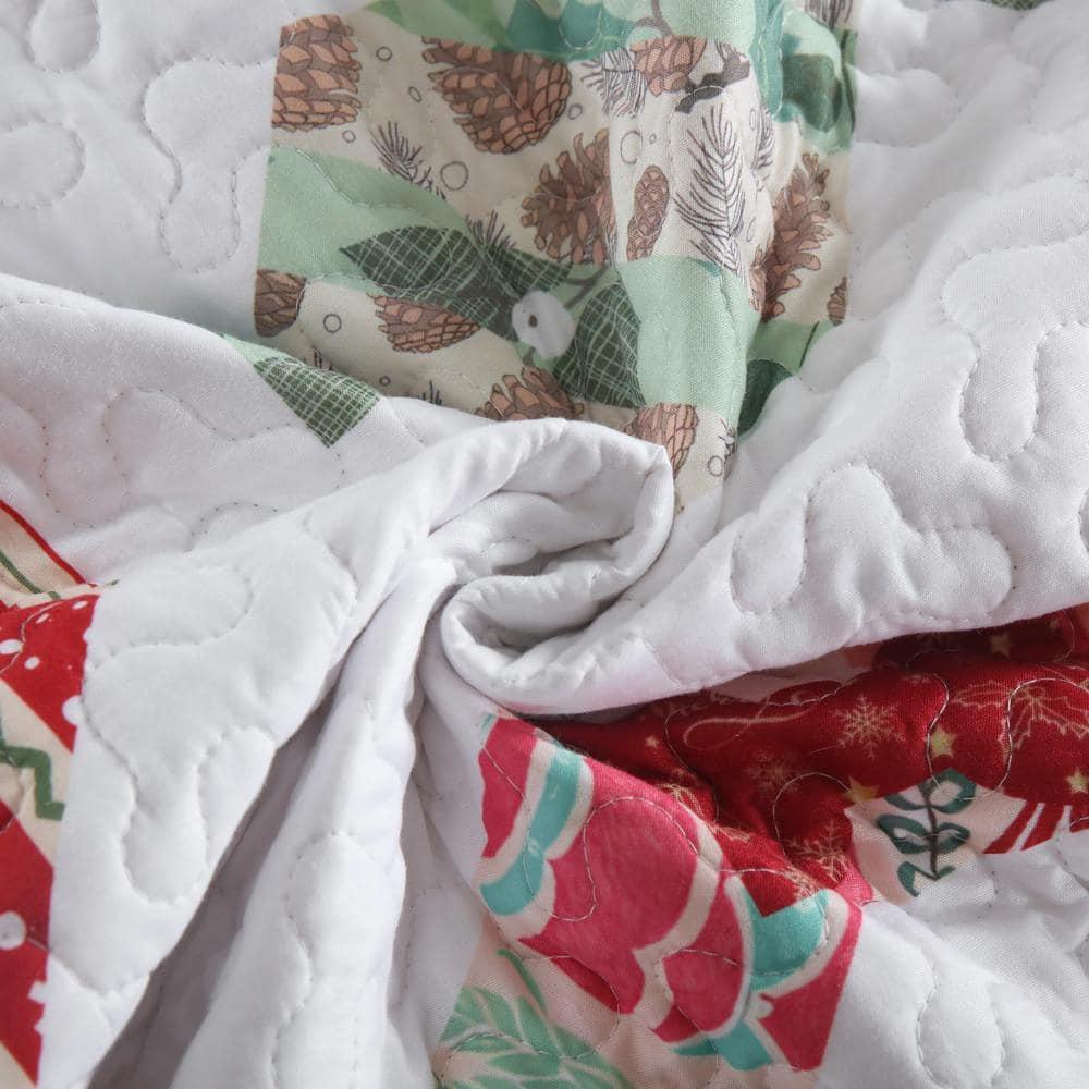 MarCielo 3 Pcs Christmas Quilt Bedspread Set Candy Red BY205