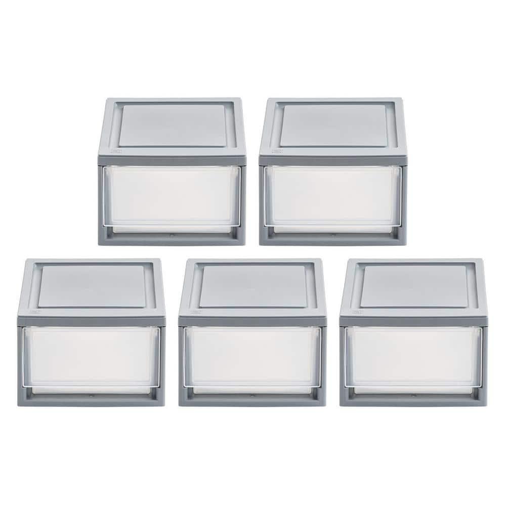 IRIS 6qt 5pk Compact Stacking Storage Plastic Drawer Organizer with Clear Doors: Stackable Utility Storage Drawers