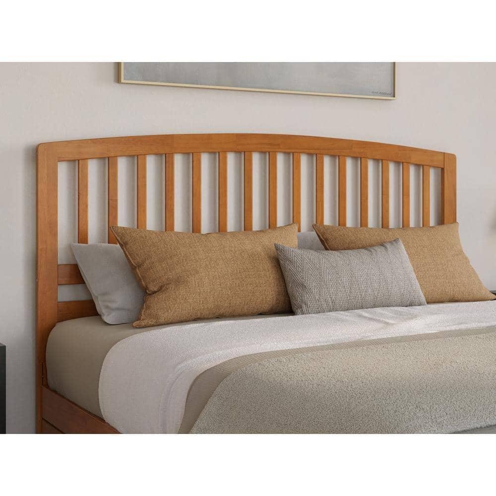 Lucia King Wood Platform Bed with Panel Footboard & Drawers in Light Toffee