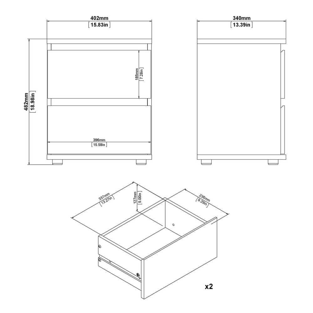 Tvilum, Aurora 2 Drawer Nightstand, White