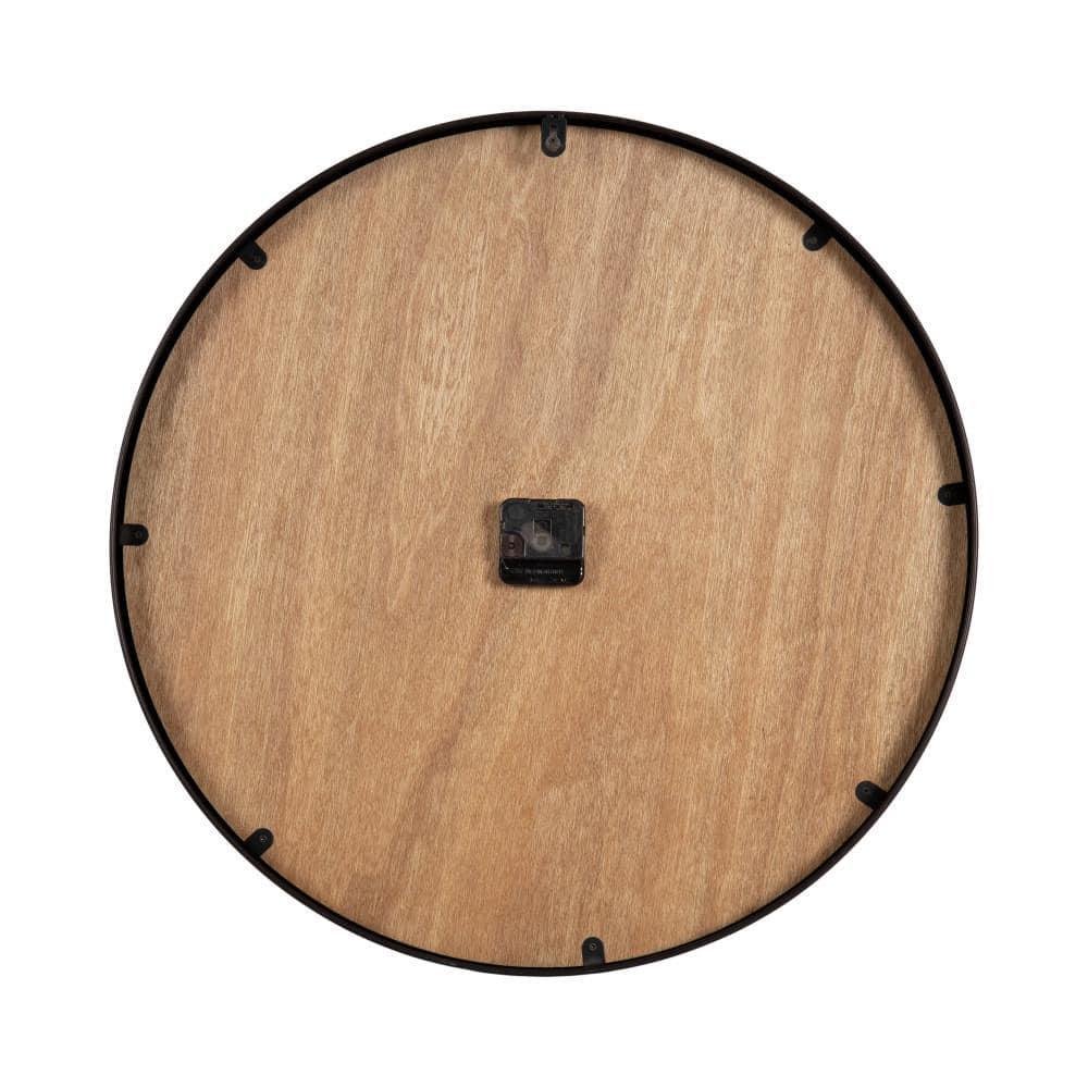Kate and Laurel Pronte Modern Round Wood and Metal Wall Clock, 22 Inch Diameter, Rustic Brown and Black, Decorative Minimal Clock for Bedroom, Entryway, or Living Room Decor