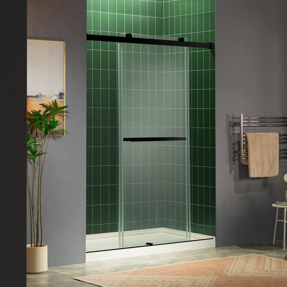 WoodBridge 44-48" W x 80" H Double Sliding Semi- Frameless Shower Door with 5/16"(8mm) Clear Tempered Glass SURFK-4880--BN