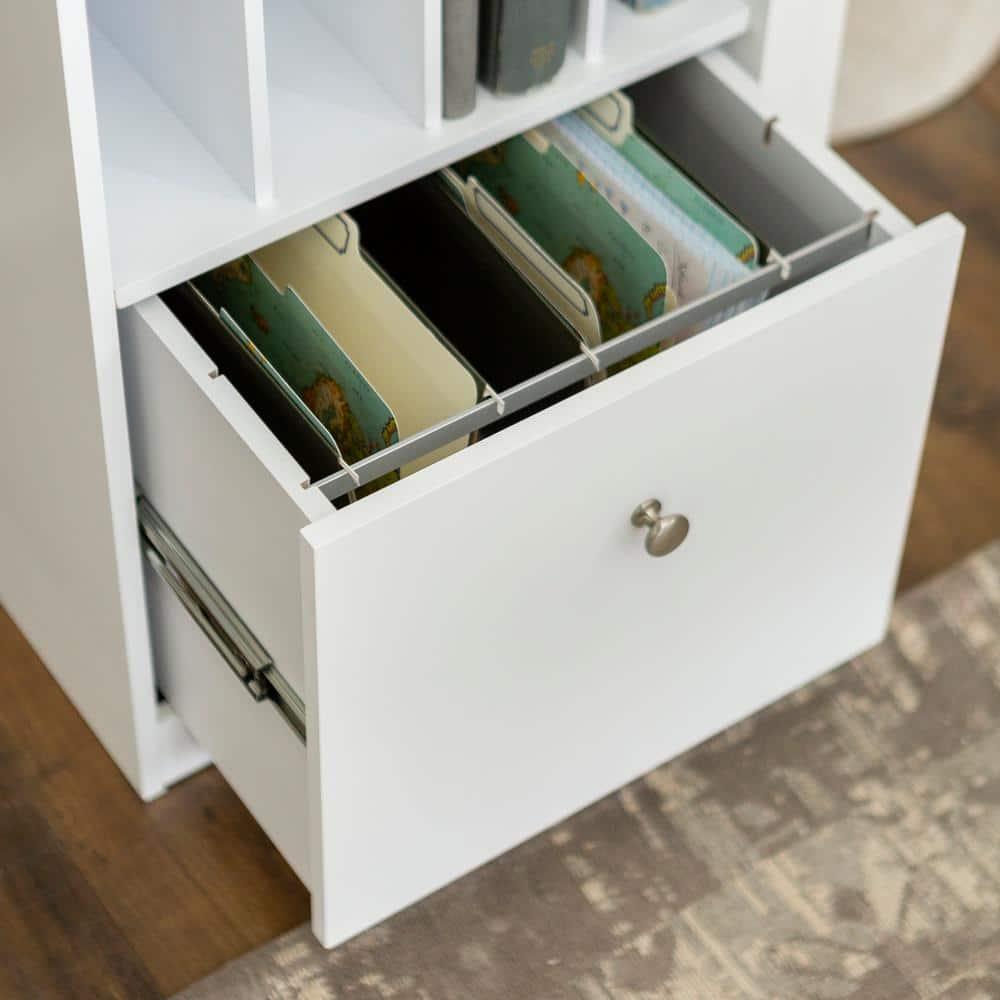 Walker Edison Modern Wood Computer Desk with Keyboard Tray and Drawers, White