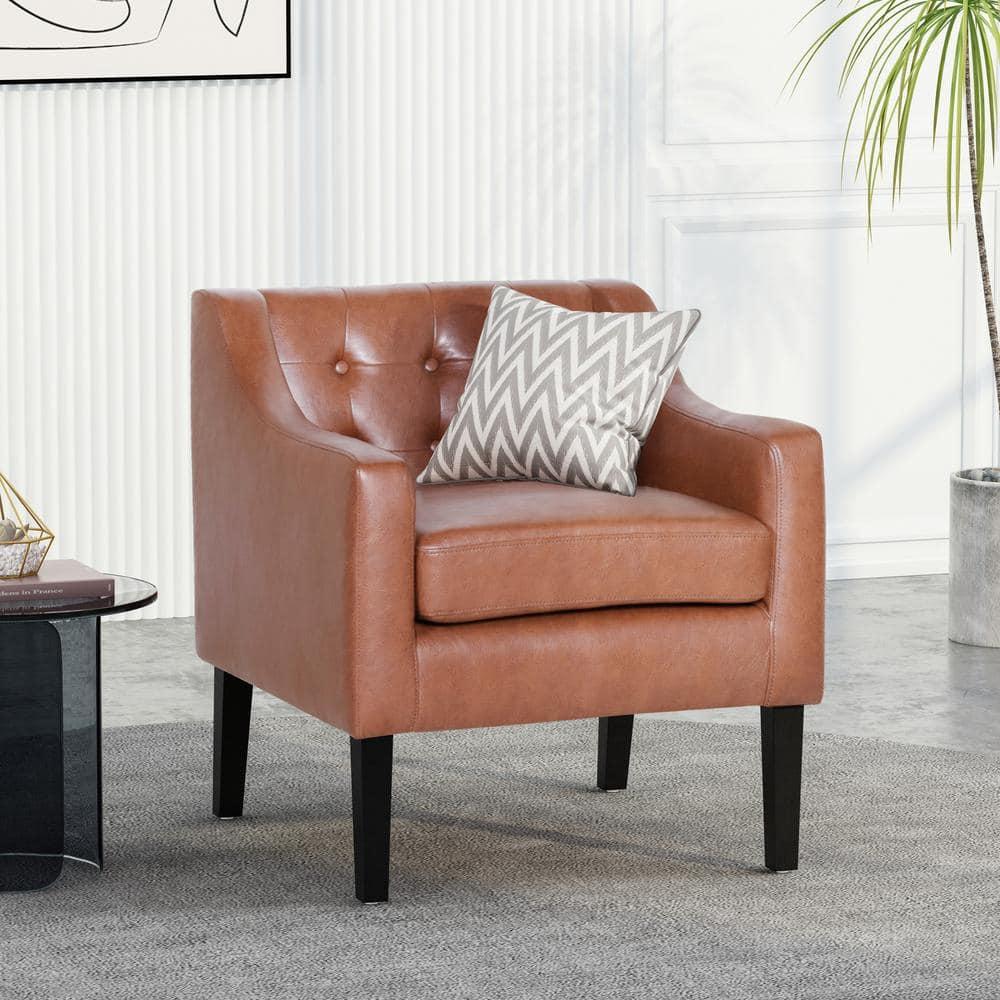 Noble House Annisa Faux Leather Club Chair, Cognac Brown and Espresso
