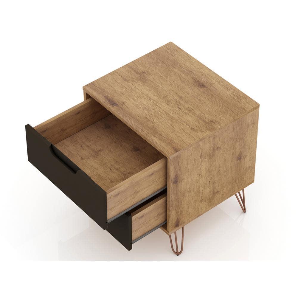 Set of 2 Rockefeller 2 Drawer Nightstands Nature/Textured Gray - Manhattan Comfort: Modern Splayed Metal Legs, MDF