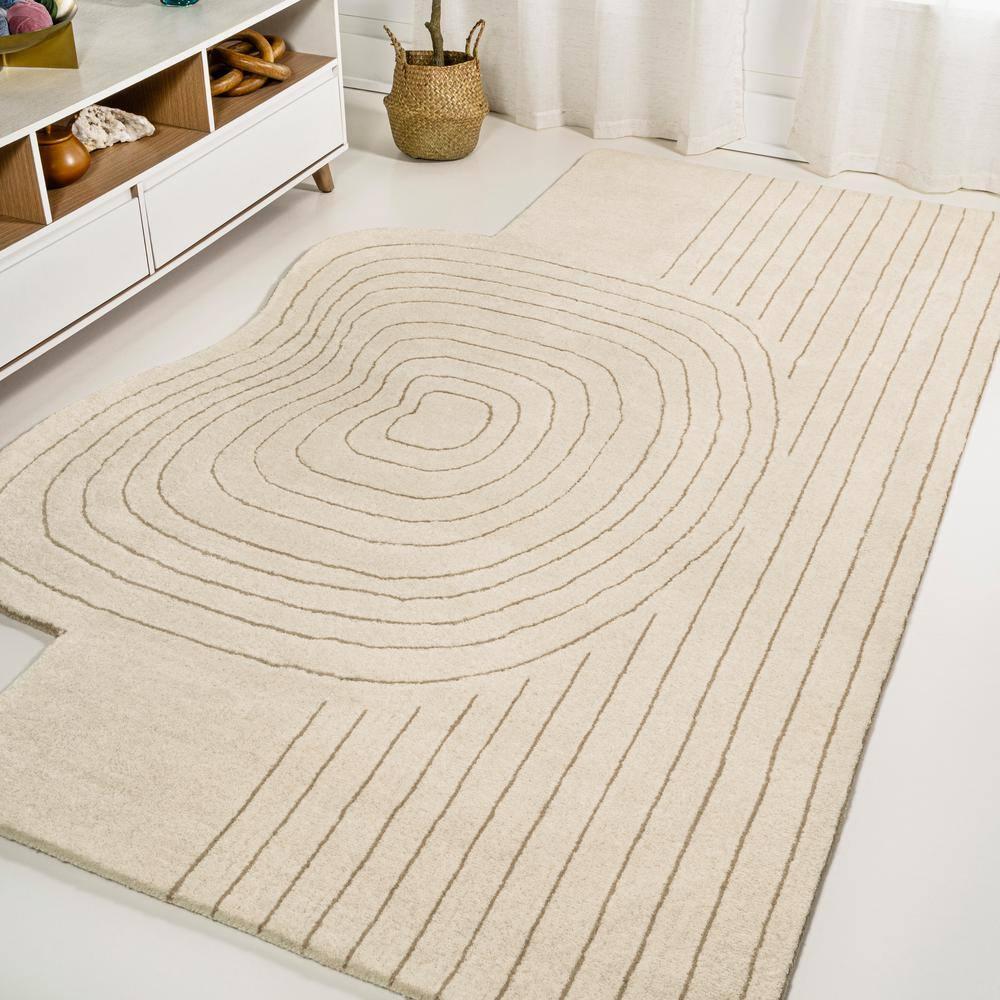 JONATHAN Y Retro Bohemian Abstract Striped Handwoven Wool Ivory/Beige 6 ft. x 9 ft. Area Rug