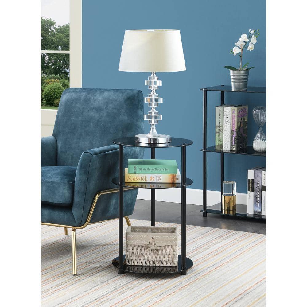 Convenience Concepts Designs2Go Classic Glass 3-Tier Round Table, Black Glass