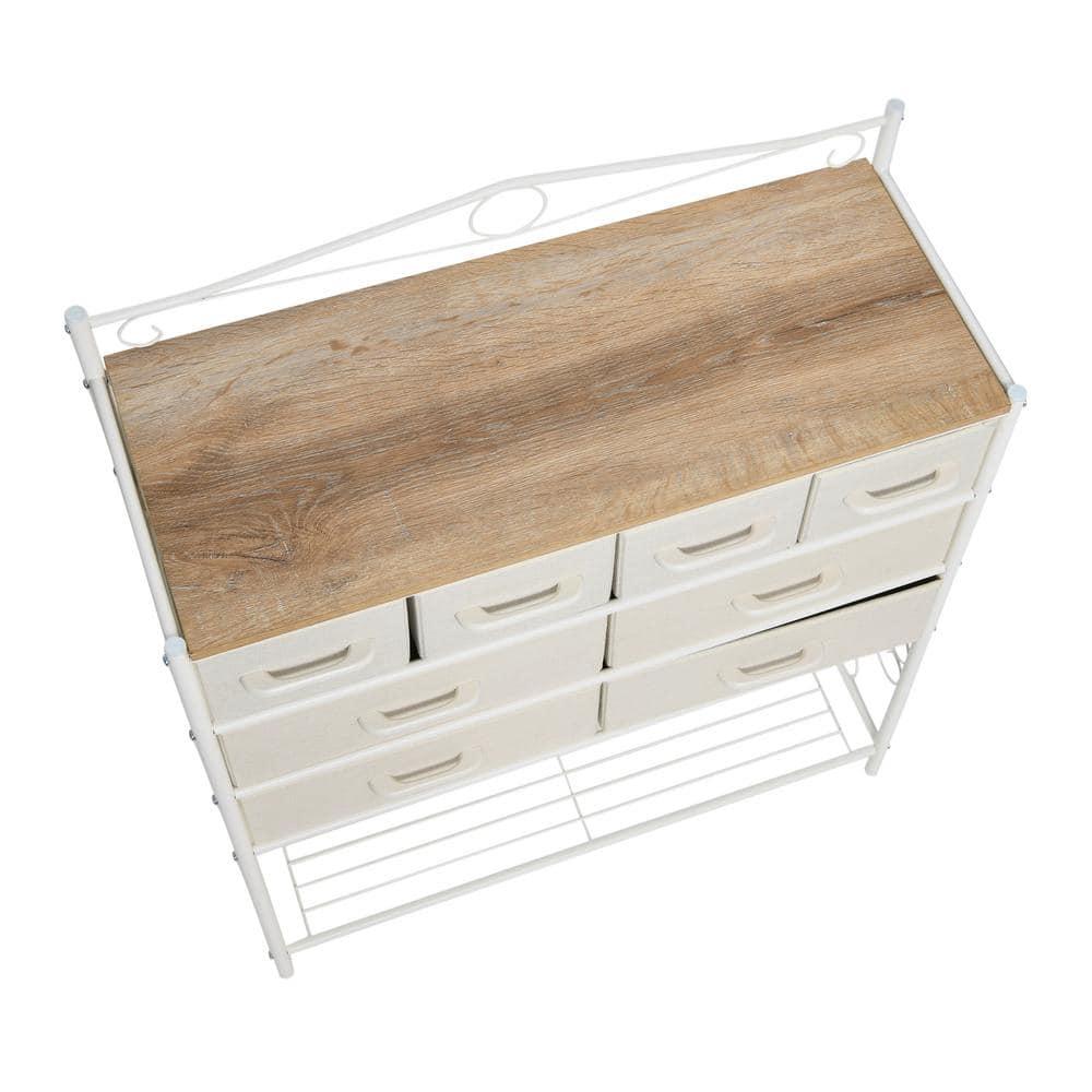 Victorian Style 8-Drawer and Bottom Shoe Shelf Storage Organizer Unit, White and Coastal Oak Color