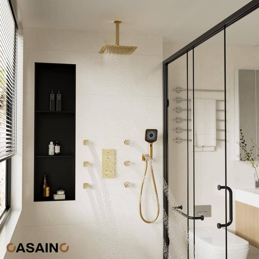 3 Functions 12 Inch Wall Mount Thermostatic Shower System with 6 Body Jets