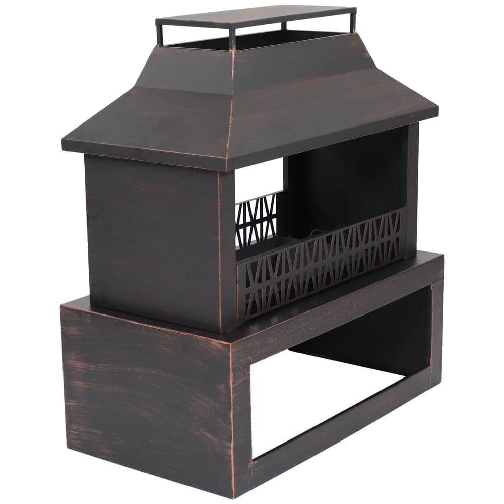 Lark Manor™ Courter 29" Rectangle Bronze Finish Steel Outdoor Fireplace with Log Storage