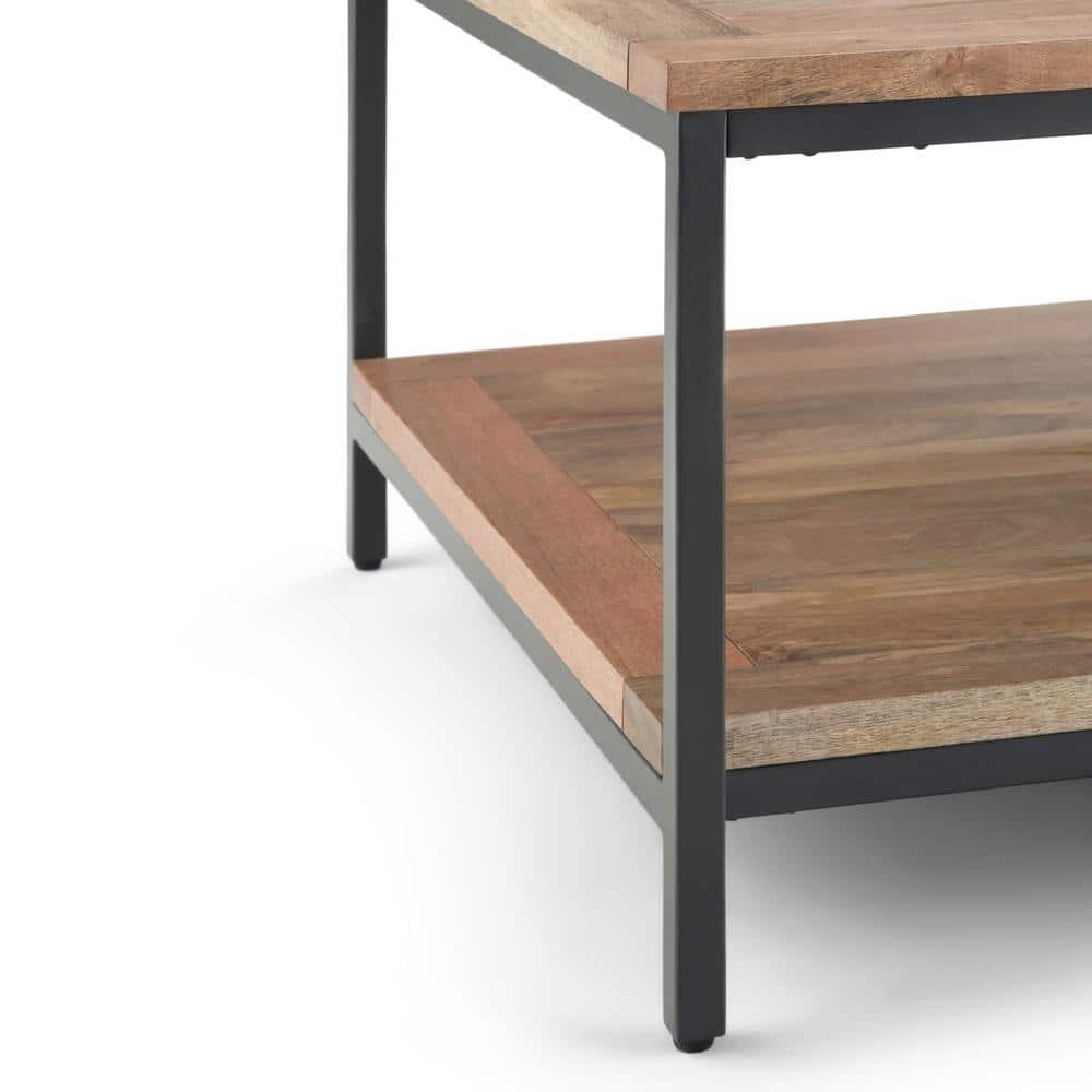 Simpli Home Skyler 34"W Solid Mango Wood Industrial Square Coffee Table with Open Shelf and Metal Frame