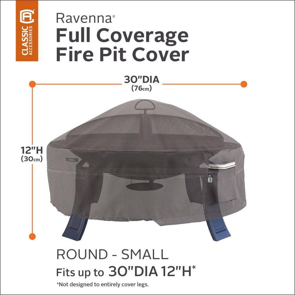 Classic Accessories Ravenna Water-Resistant 30 Inch Full Coverage Round Fire Pit Cover