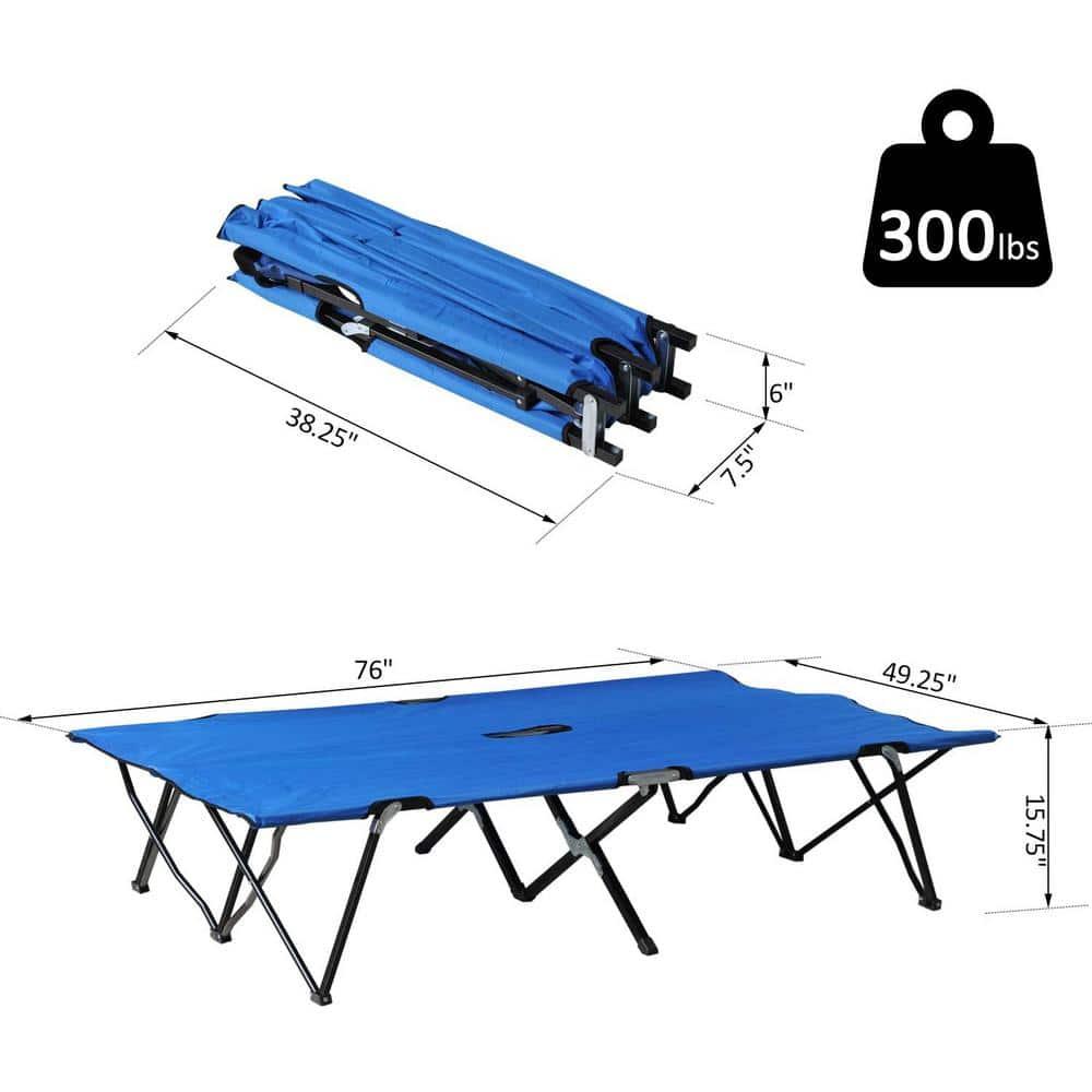 Outsunny 2 Person Folding Camping Cot, Portable Sleeping Cot with Carry Bag, Blue